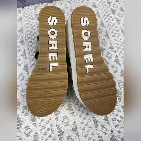 SOREL Cameron Flatform Slingback Suede/Fabric Sandals-Chrome Grey/Chalk Size 8 - Picture 12 of 13